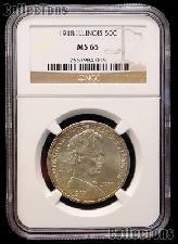 1918 Illinois Centennial Silver Commemorative Half Dollar featuring Lincoln in NGC MS 65