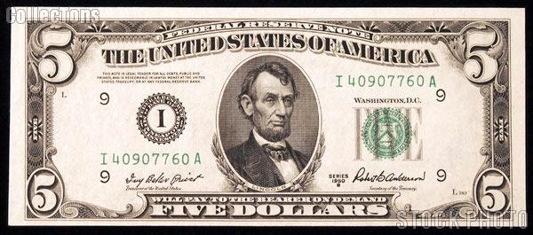 Five Dollar Bill Green Seal FRN Series 1950 US Currency CU Crisp ...